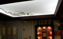 Сатиновый натяжной потолок с фотопечатью и подсветкой